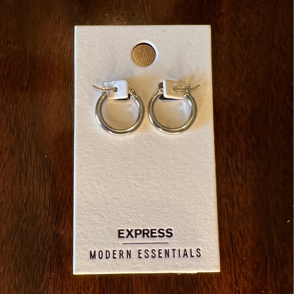 NWT Express Modern Essentials Silver Tone Hoop Earrings - Picture 2 of 6